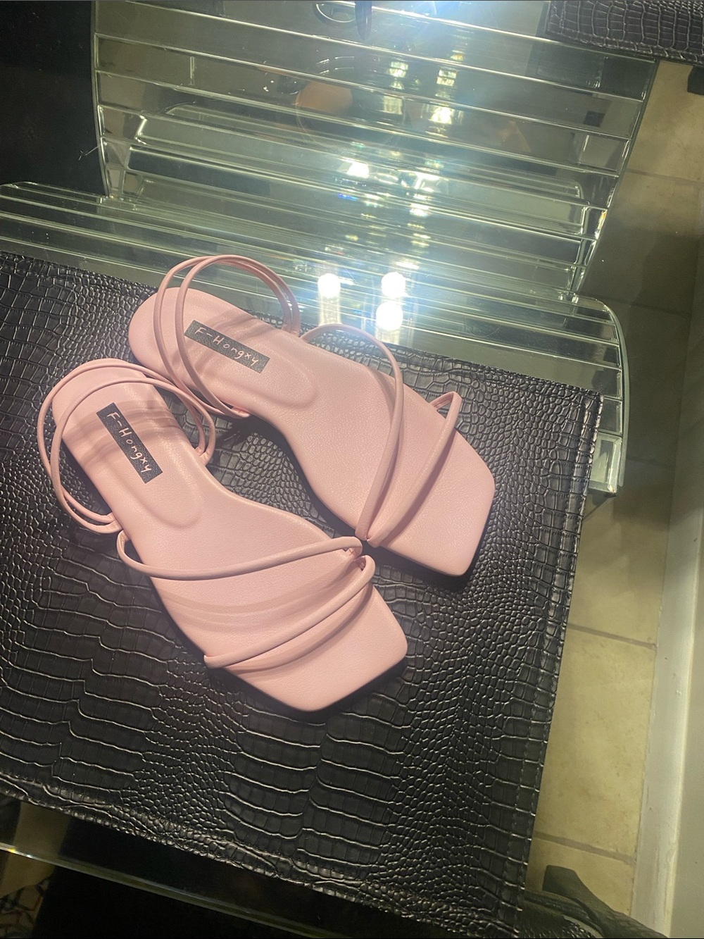Pink Strappy Square-Toe Sandals - Picture 3 of 3